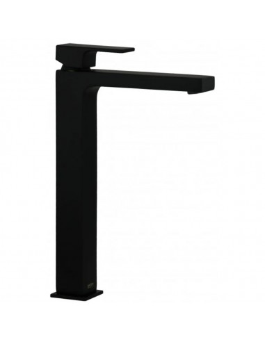 Mix Kubik Lavabo Alto Nero con scarico aut. e flex inox di alim. Bocca 150mm